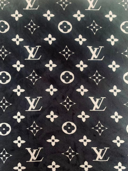 Classic LV Double-Sided Flannel Knitted Jacquard Plush Fabric For Handmade Handicrafts By Yards (Black)