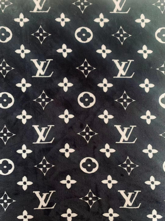 Classic LV Double-Sided Flannel Knitted Jacquard Plush Fabric For Handmade Handicrafts By Yards (Black)