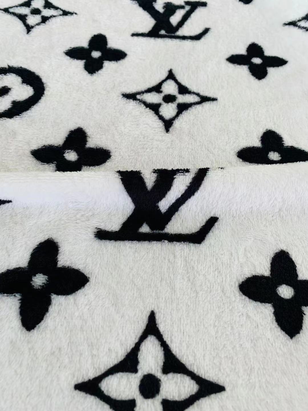 Classic LV Double-Sided Flannel Knitted Jacquard Plush Fabric For Handmade Handicrafts By Yards (White)