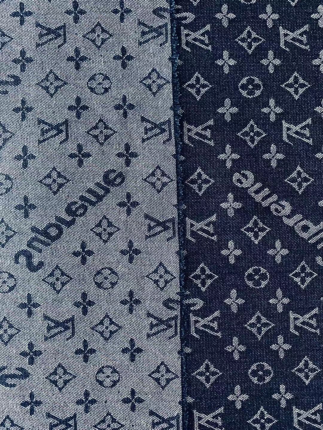 Classic LV With Supreme Denim Woven Jacquard fabric , Jean Fabric For Handmade Goods By Yard ( Dark Blue )