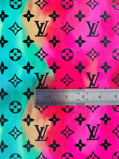 Classic LV Vague Colorful Leather Case Fabric, Handmade Bag Fabric, Hand-made Shoes  Leather Fabric By Yard