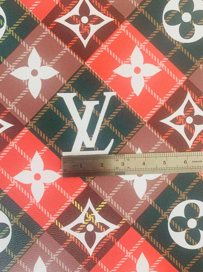 Classic  LV With Plaid  Design Leather Case Fabric, Handmade Bag Fabric, Hand-made Shoes  Leather Fabric By Yard ( Big Size）