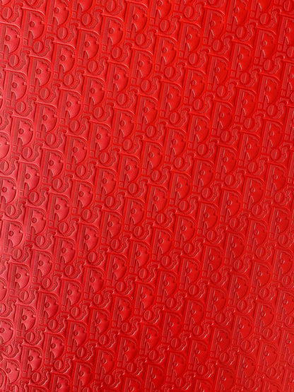 Classic  Dior Embossed Craft Leather Fabric Shoes Leather , Bags Leather Fabric By Yards (Red)