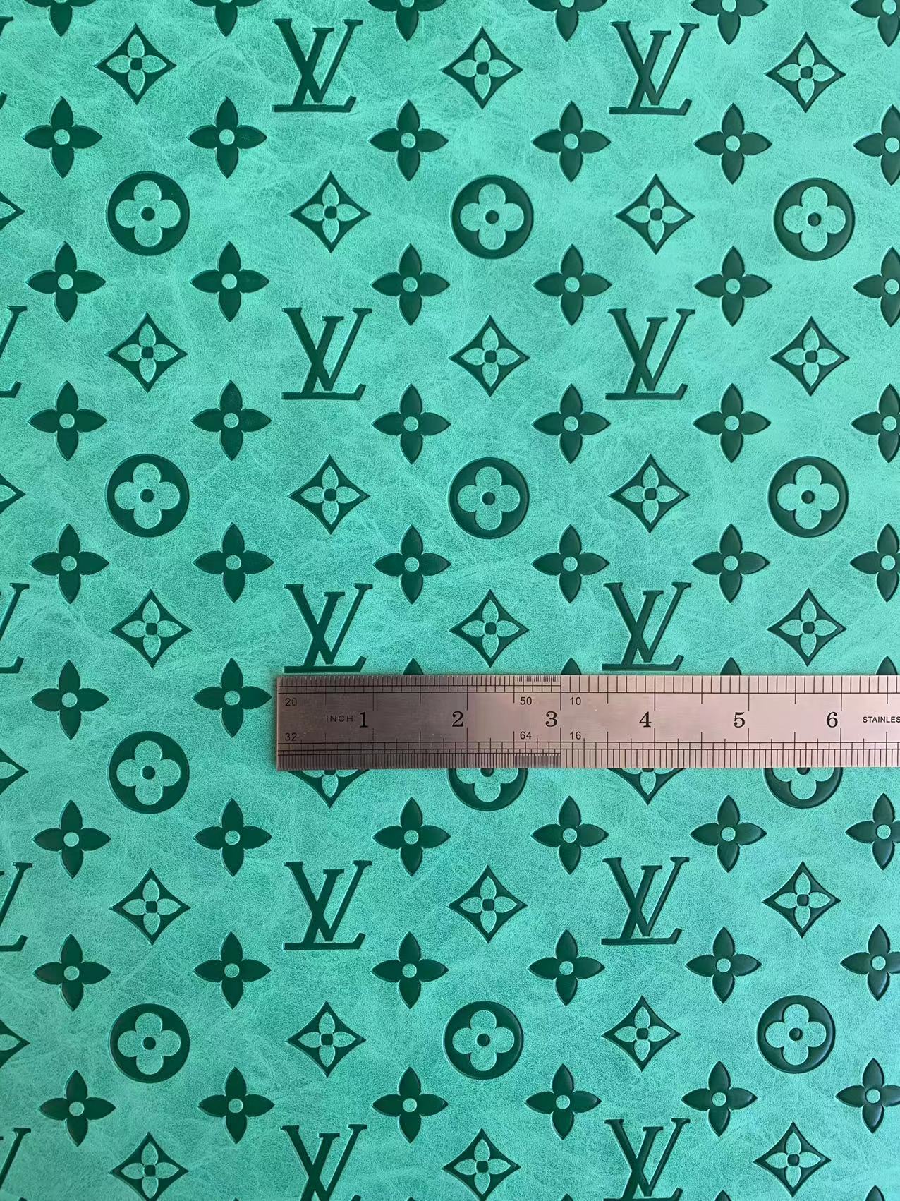 Fashion LV Vantage Embossed Leather Fabric For Handmade Shoes ,Bags and DIY Handicrafts By Yard (Green)