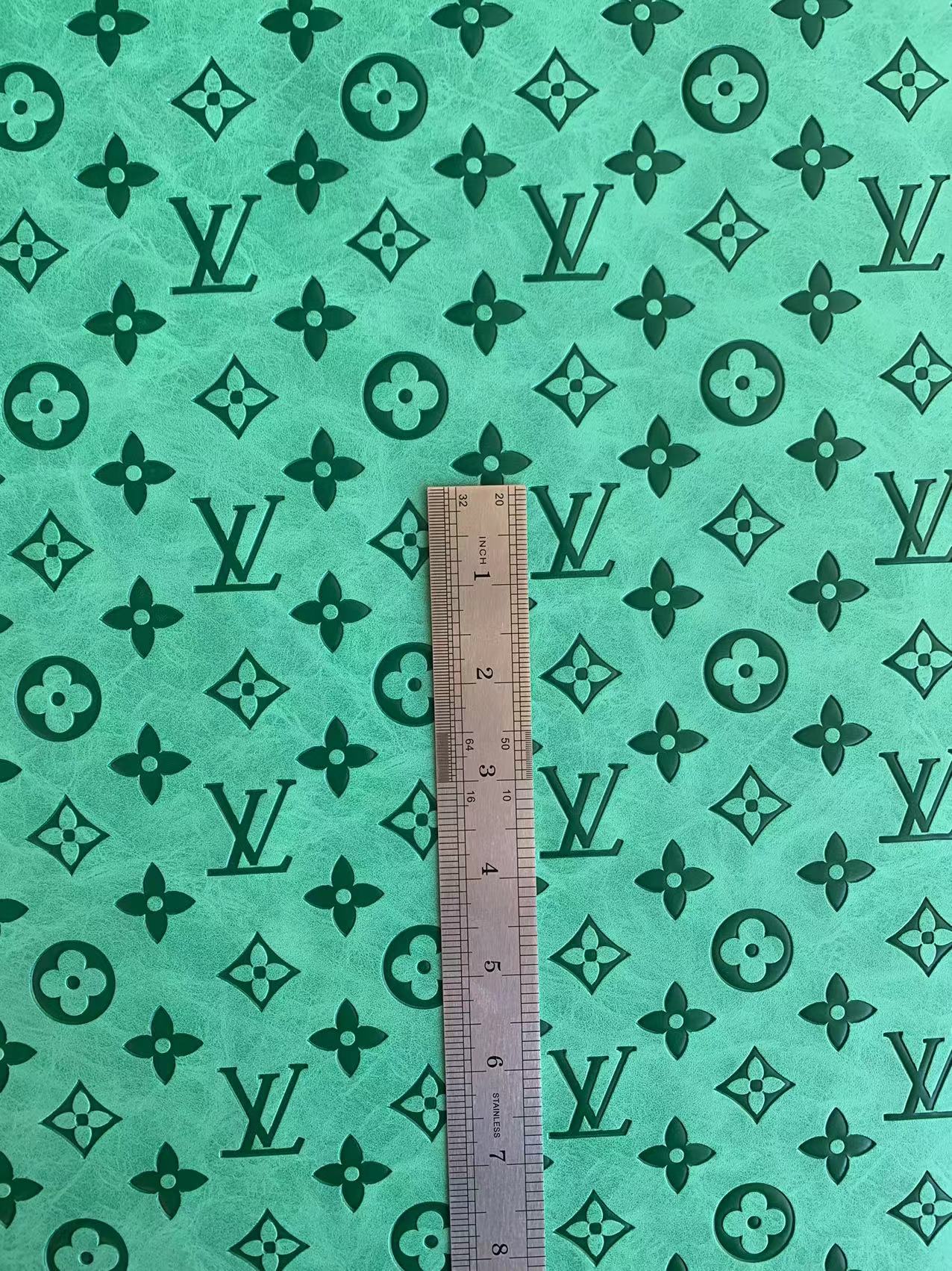 Fashion LV Vantage Embossed Leather Fabric For Handmade Shoes ,Bags and DIY Handicrafts By Yard (Green)