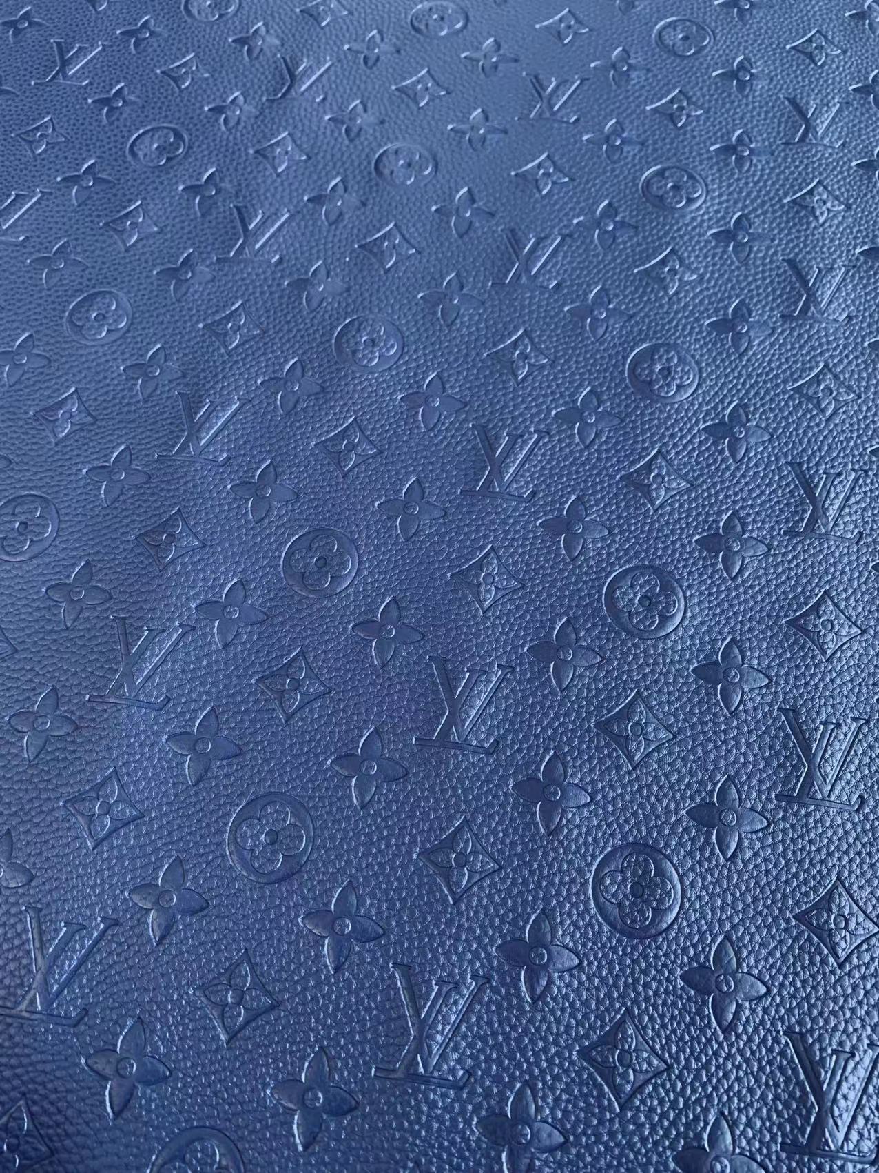 Fashion Embossed LV Crafting Leather Fabric For Handmade Bags and Shoes ,Handicrafts  By Yards (Dark Blue)