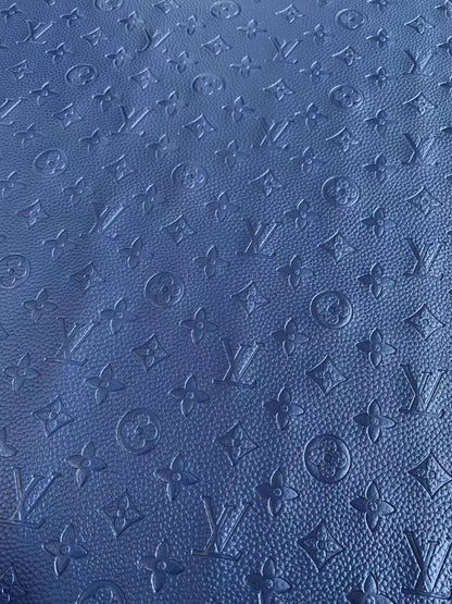 Fashion Embossed LV Crafting Leather Fabric For Handmade Bags and Shoes ,Handicrafts  By Yards (Dark Blue)