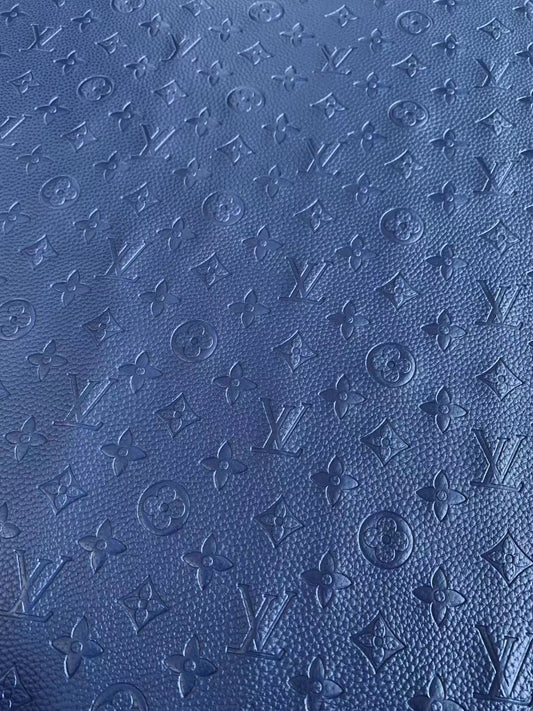 Fashion Embossed LV Crafting Leather Fabric For Handmade Bags and Shoes ,Handicrafts  By Yards (Dark Blue)