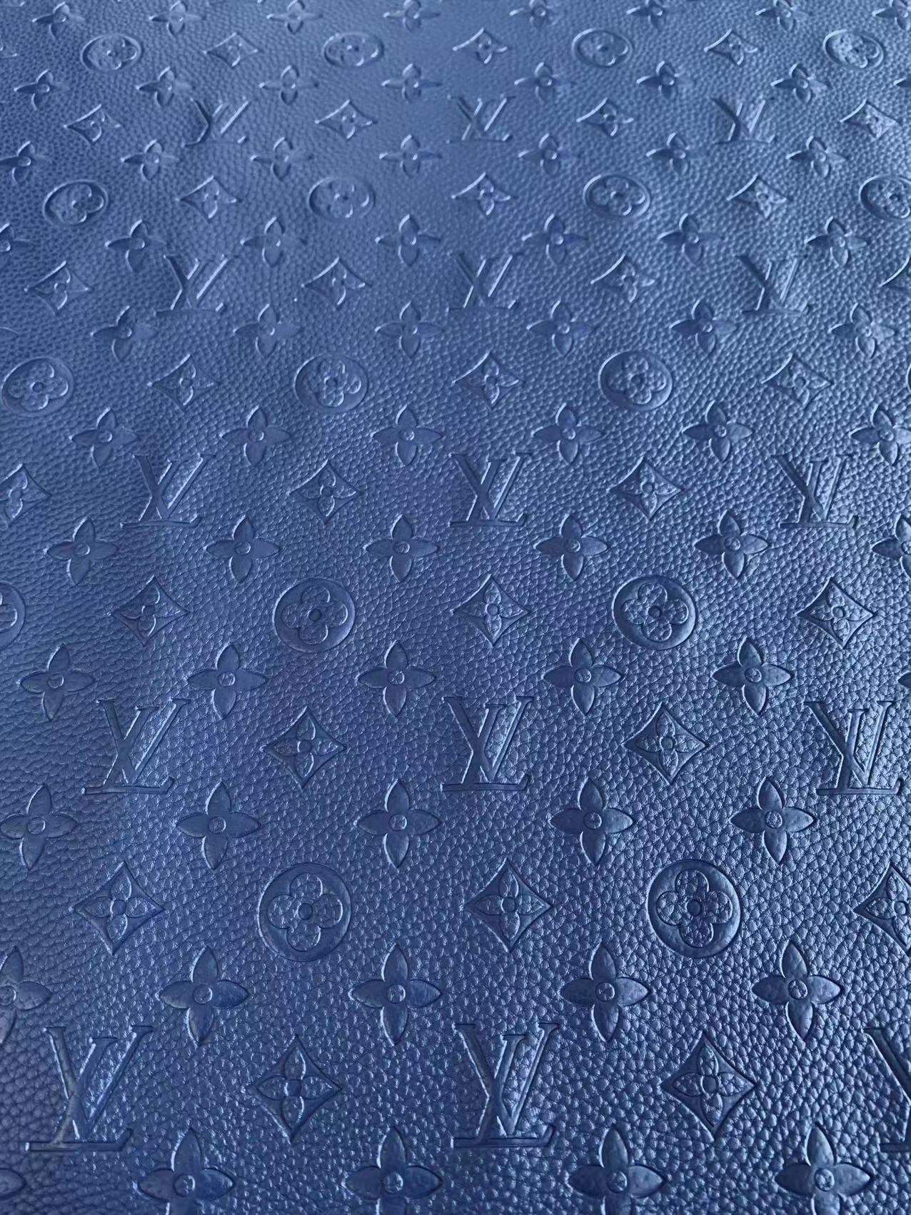 Fashion Embossed LV Crafting Leather Fabric For Handmade Bags and Shoes ,Handicrafts  By Yards (Dark Blue)