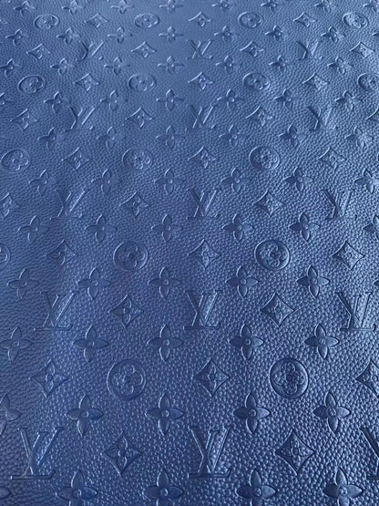 Fashion Embossed LV Crafting Leather Fabric For Handmade Bags and Shoes ,Handicrafts  By Yards (Dark Blue)