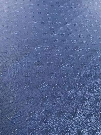 Fashion Embossed LV Crafting Leather Fabric For Handmade Bags and Shoes ,Handicrafts  By Yards (Dark Blue)