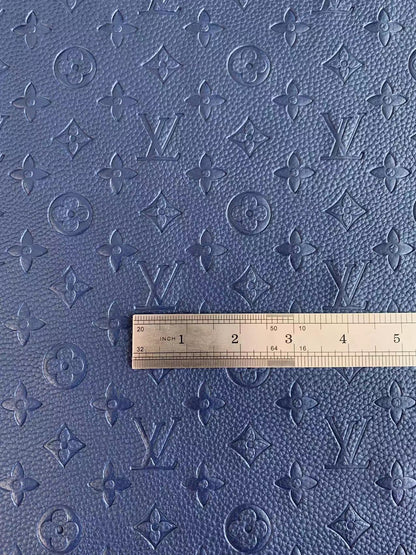 Fashion Embossed LV Crafting Leather Fabric For Handmade Bags and Shoes ,Handicrafts  By Yards (Dark Blue)