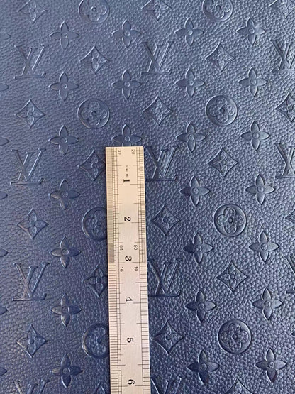 Fashion Embossed LV Crafting Leather Fabric For Handmade Bags and Shoes ,Handicrafts  By Yards (Dark Blue)