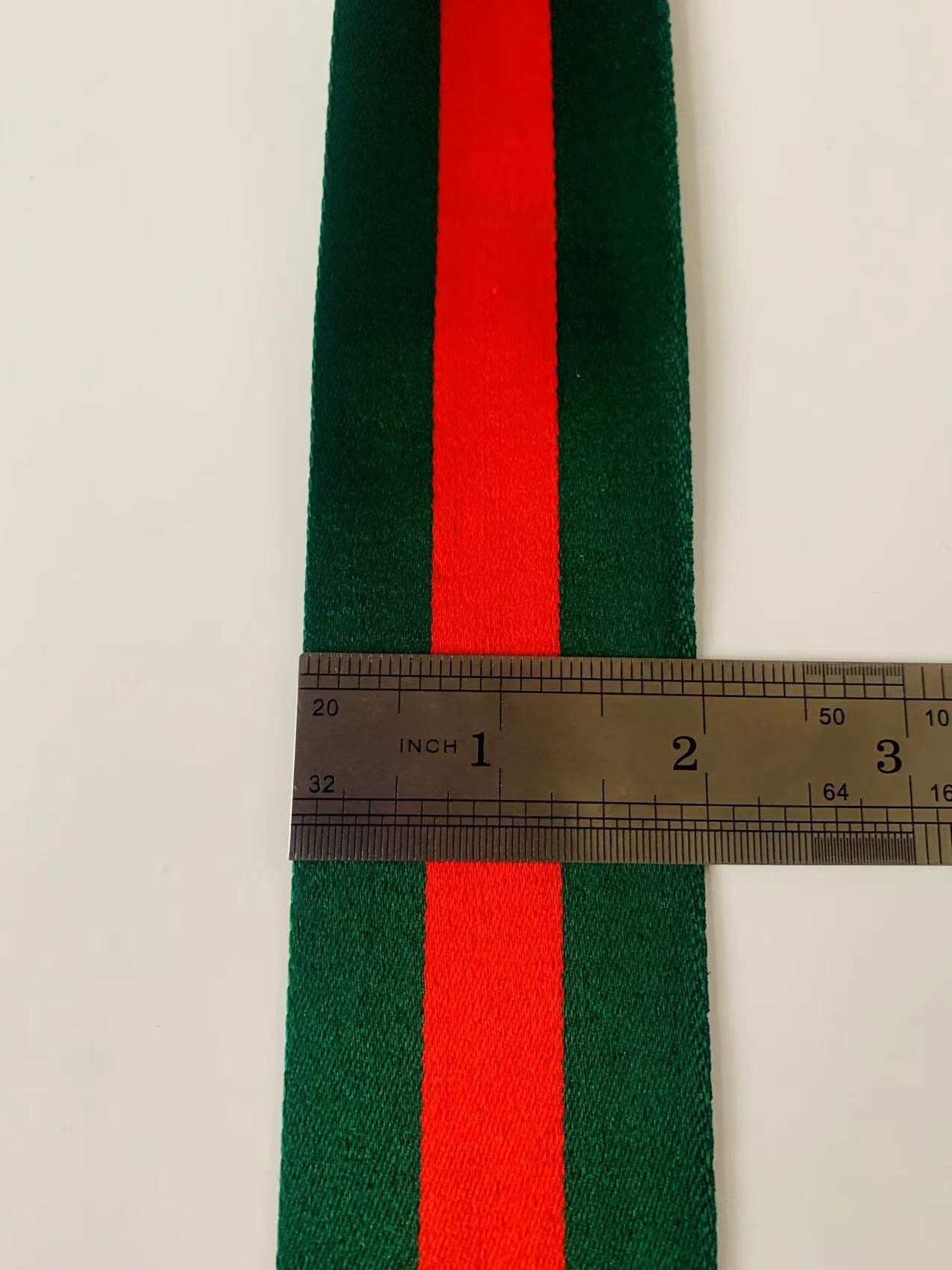 Fashion Gucci 2 inch Strap ,Handmade Striped Ribbon Trim Embroidered For shoes ,Bags ,Handicrafts By Yard (Green with Red )