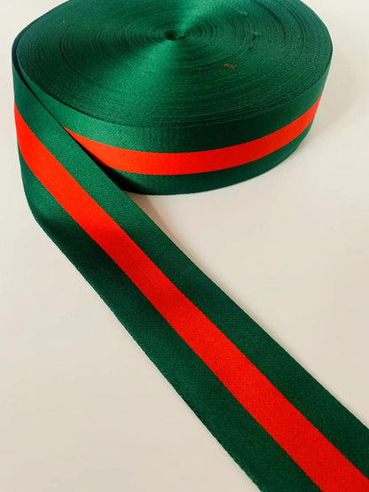 Fashion Gucci 2 inch Strap ,Handmade Striped Ribbon Trim Embroidered For shoes ,Bags ,Handicrafts By Yard (Green with Red )