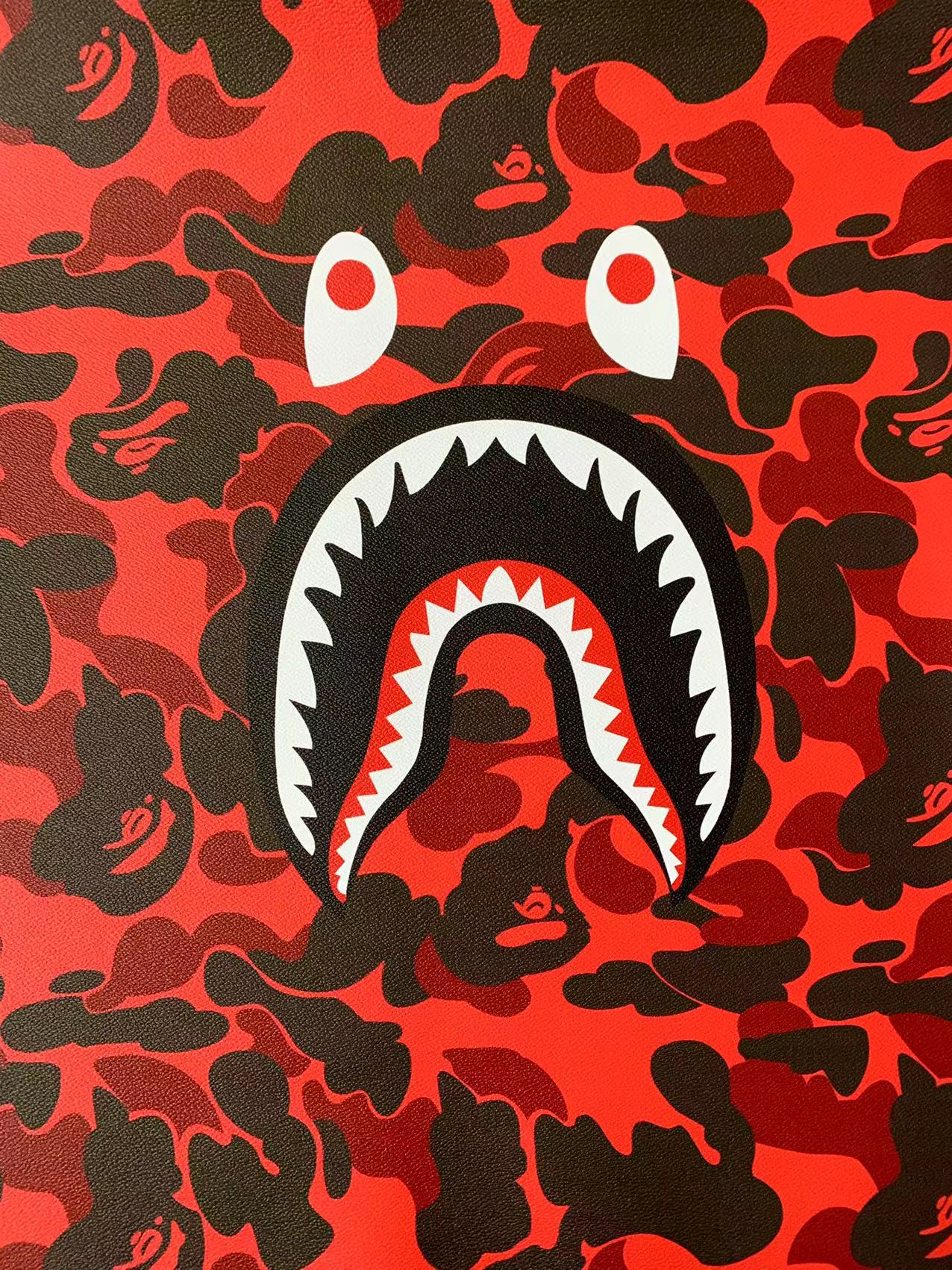 Fashion Bape Shark Teeth Design Custom Leather Fabric For Bags Leather Shoes Custom Leather By Yard (Red)