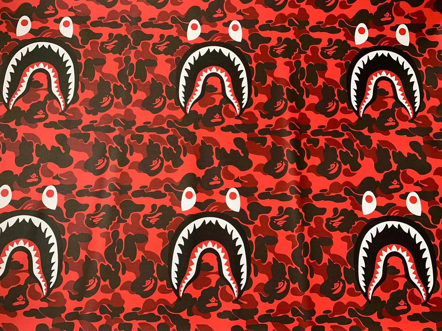 Fashion Bape Shark Teeth Design Custom Leather Fabric For Bags Leather Shoes Custom Leather By Yard (Red)