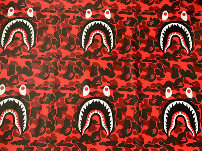 Fashion Bape Shark Teeth Design Custom Leather Fabric For Bags Leather Shoes Custom Leather By Yard (Red)