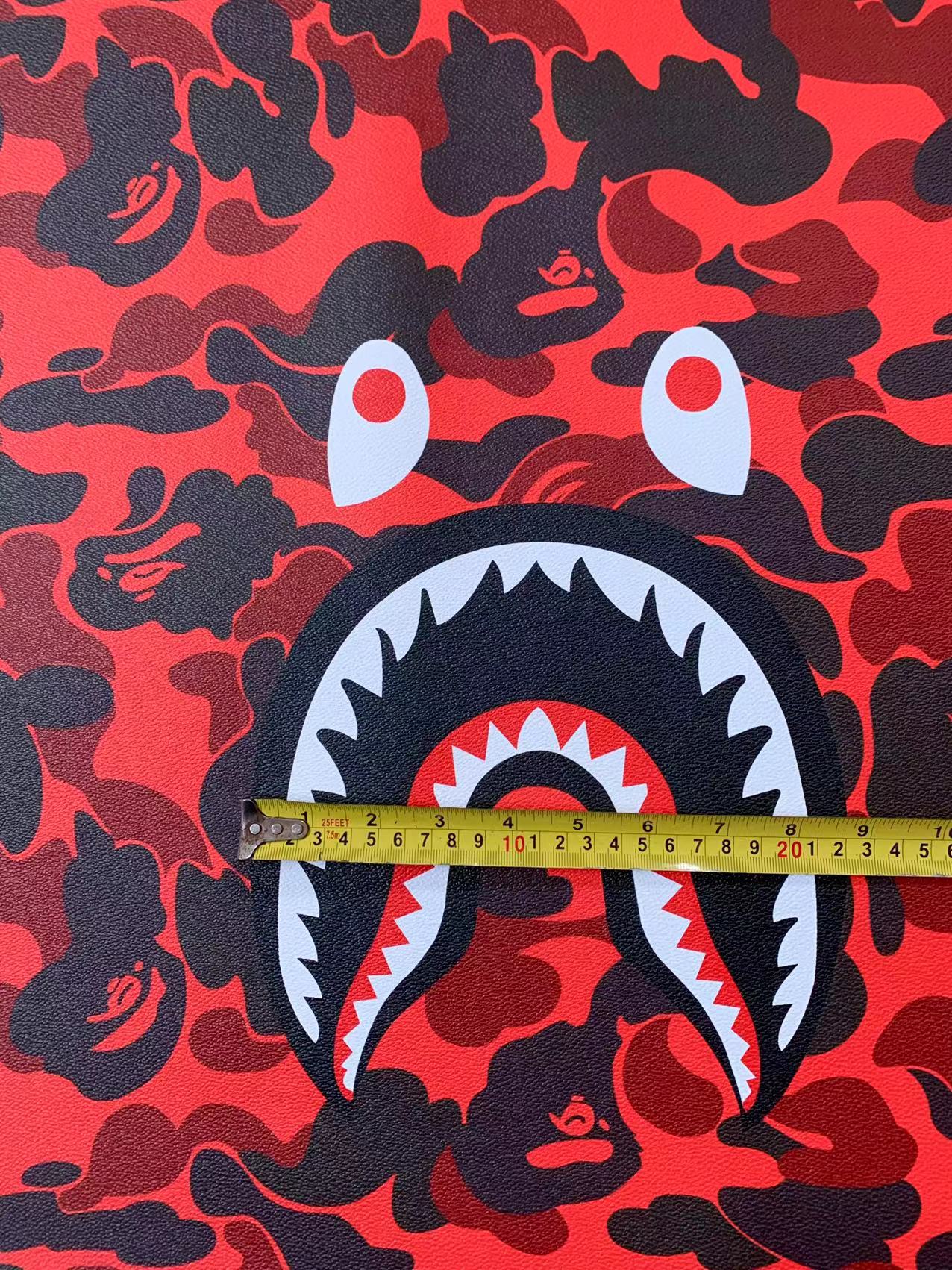 Fashion Bape Shark Teeth Design Custom Leather Fabric For Bags Leather Shoes Custom Leather By Yard (Red)