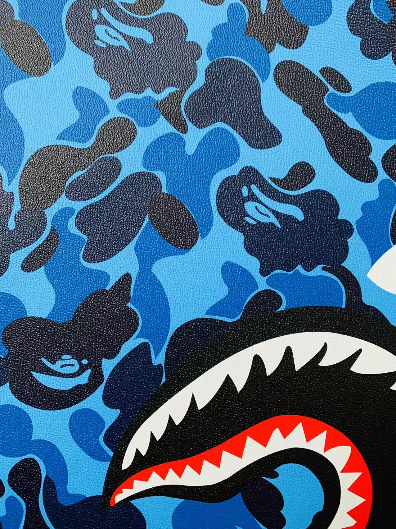 Fashion Bape Shark Teeth Design Custom Leather Fabric For Bags Leather Shoes Custom Leather By Yard (Blue)