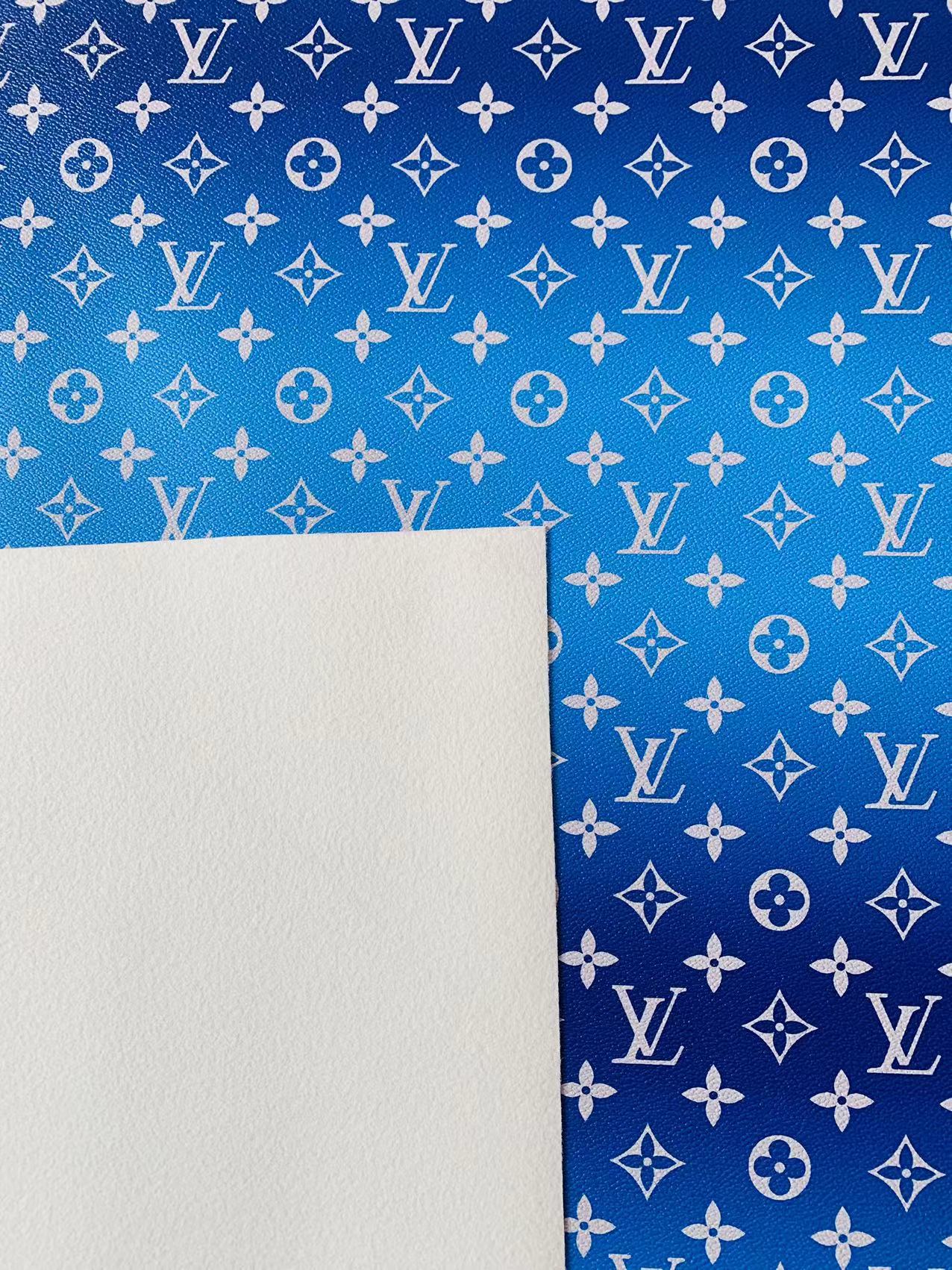 New LV Dark Blue with Light Blue Stripe Design Leather Fabric For Handmade Sneakers By Yards