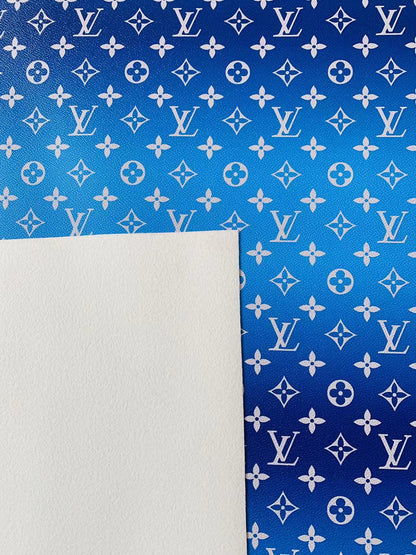 New LV Dark Blue with Light Blue Stripe Design Leather Fabric For Handmade Sneakers By Yards