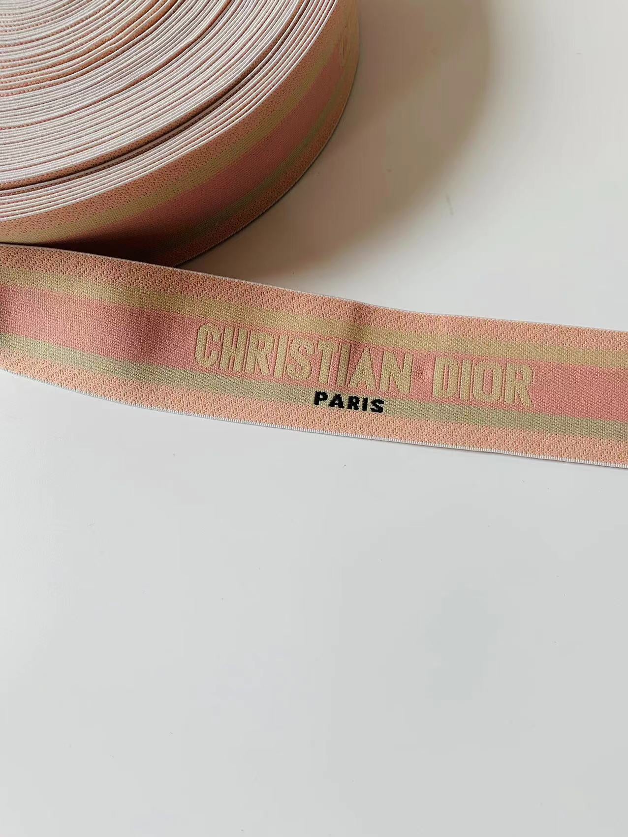 Christian Dior Paris 2.5 inch Elastic Strap ,Handmade Striped Ribbon Trim Embroidered For shoes ,Bags ,Clothing ,Handicrafts By Yard (Pink)