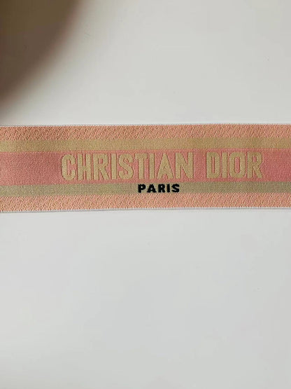 Christian Dior Paris 2.5 inch Elastic Strap ,Handmade Striped Ribbon Trim Embroidered For shoes ,Bags ,Clothing ,Handicrafts By Yard (Pink)