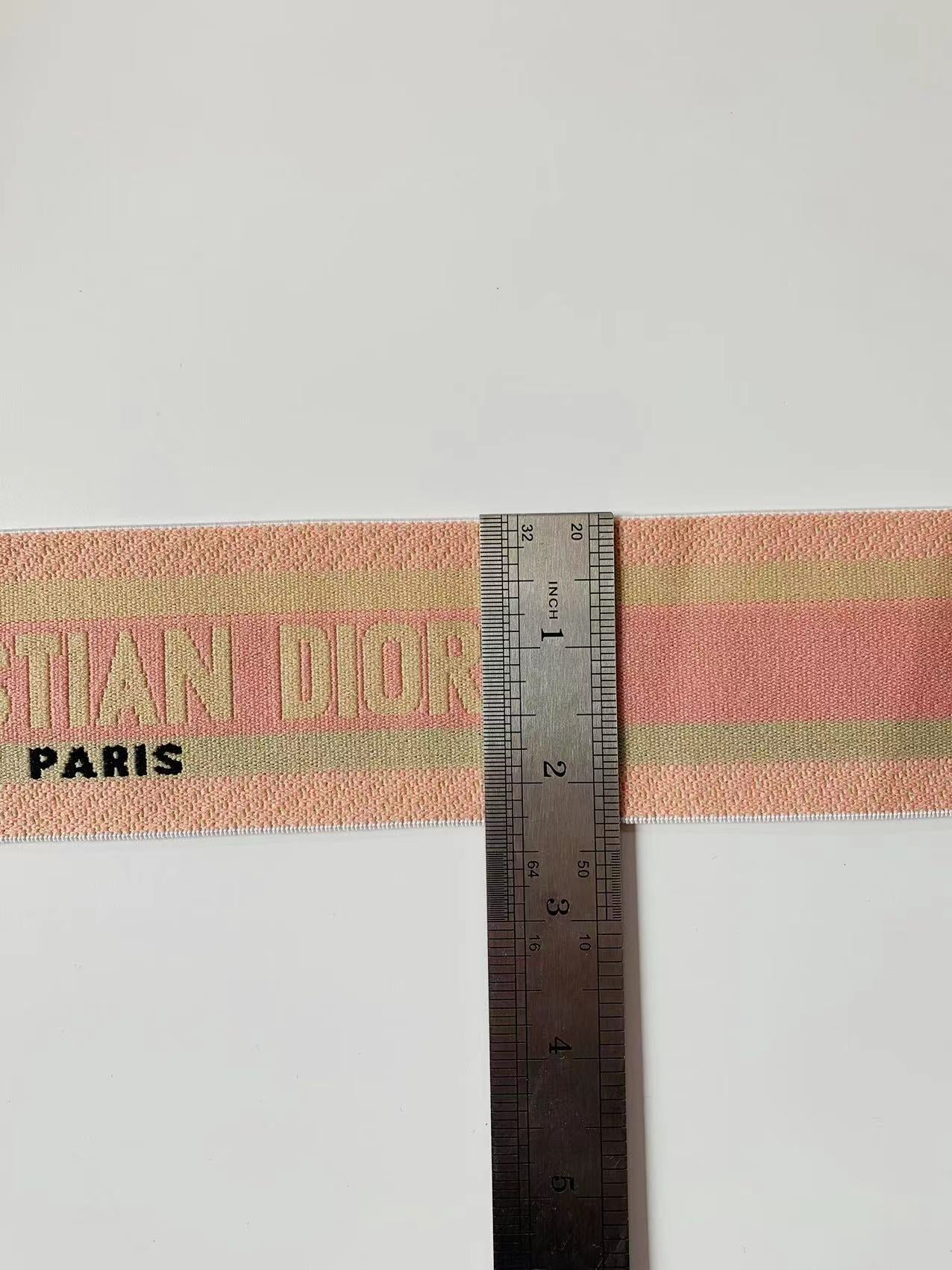 Christian Dior Paris 2.5 inch Elastic Strap ,Handmade Striped Ribbon Trim Embroidered For shoes ,Bags ,Clothing ,Handicrafts By Yard (Pink)