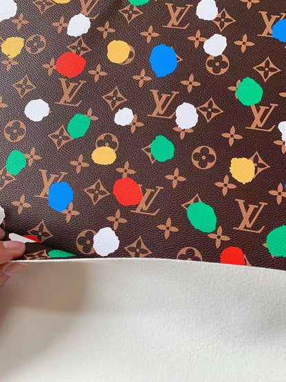 New LV With Colorful Point Design Leather Fabric For Handmade Shoes ,Bags ,HandicraftBy Yard