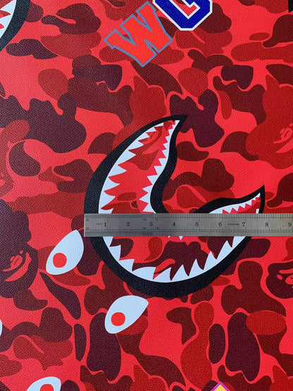 Fashion Red Bape Shark Teeth WGM Design Custom Leather Fabric For Bags Leather Shoes Custom Leather By Yard