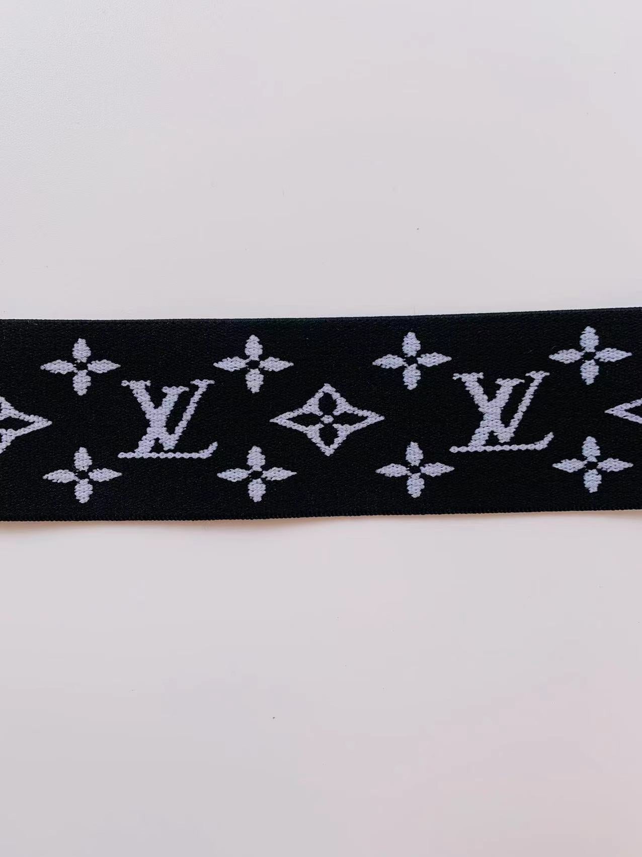 Black With White LV 1.5 inch Elastic Strap ,Handmade Striped Ribbon Trim Embroidered For Handicrafts By Yard