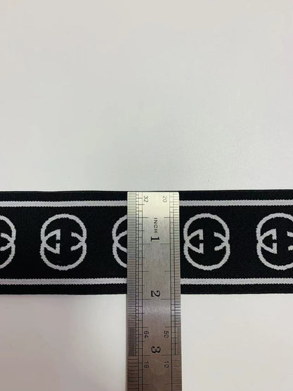 Fashion Gucci Black With White 2 inch Strap ,Elastic Ribbon Trim Embroidered  For Handicrafts By Yard