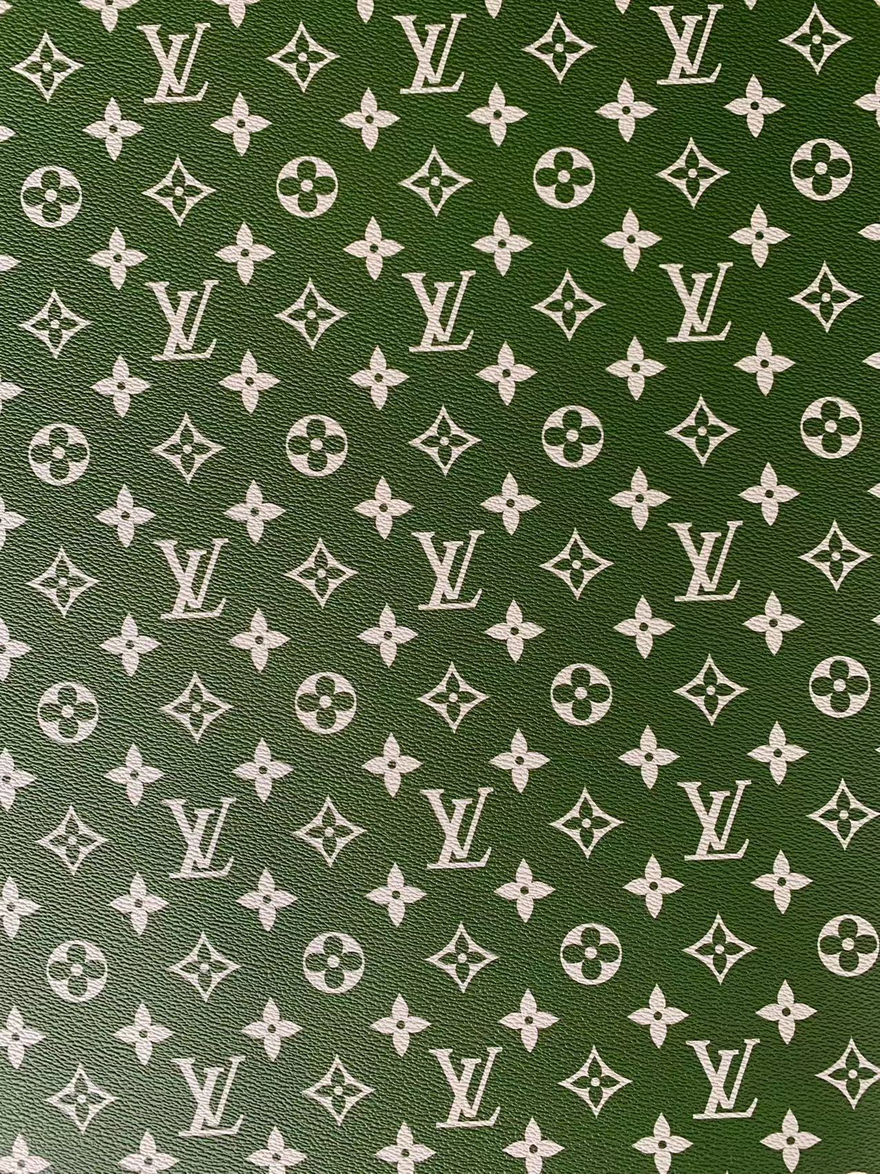 Fashion LV vinyl crafting leather fabric For Handmade Shoes,Bags ,Furniture ,Motorcycles ,Handicrafts By Yard (Green)