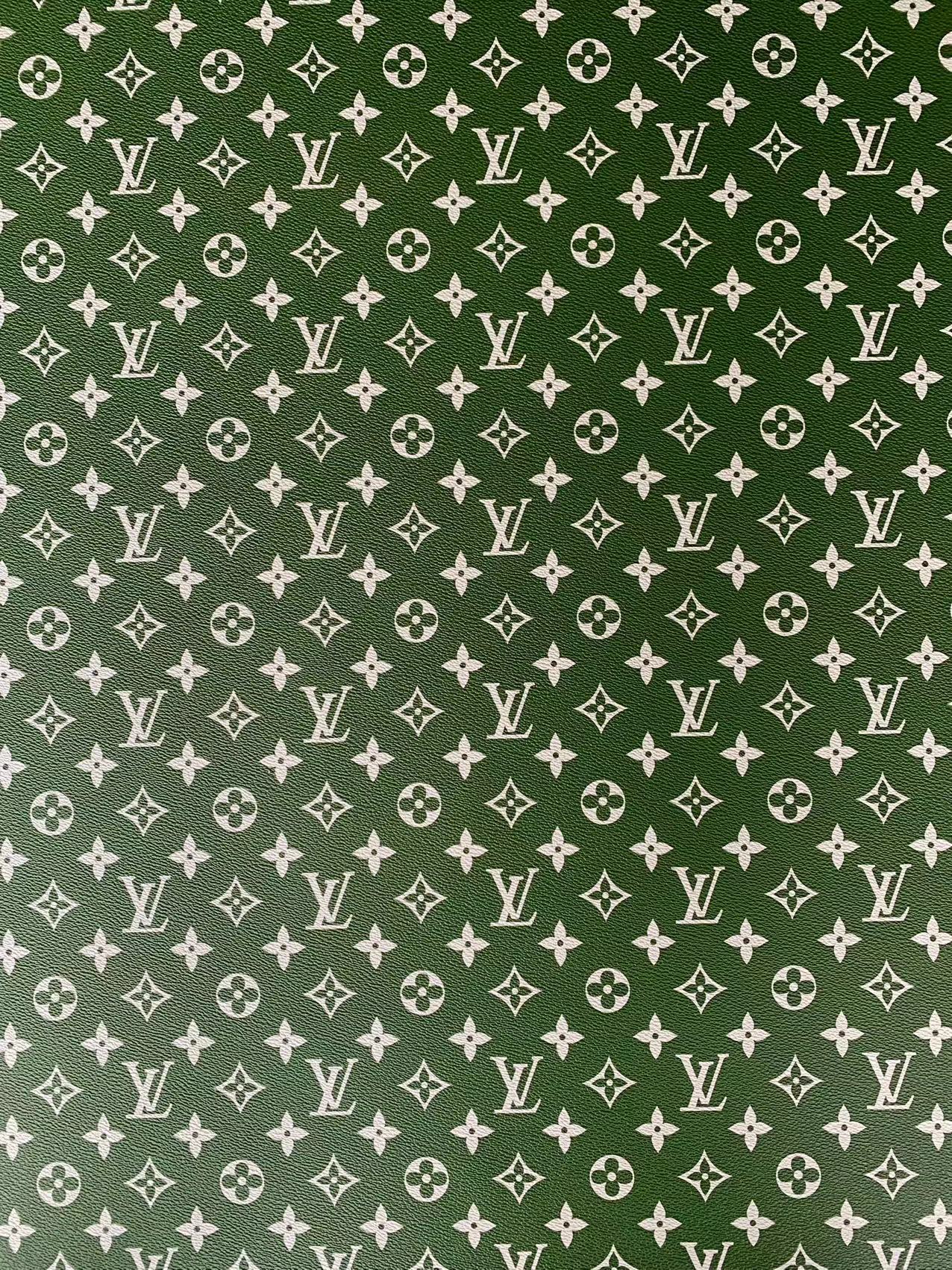 Fashion LV vinyl crafting leather fabric For Handmade Shoes,Bags ,Furniture ,Motorcycles ,Handicrafts By Yard (Green)