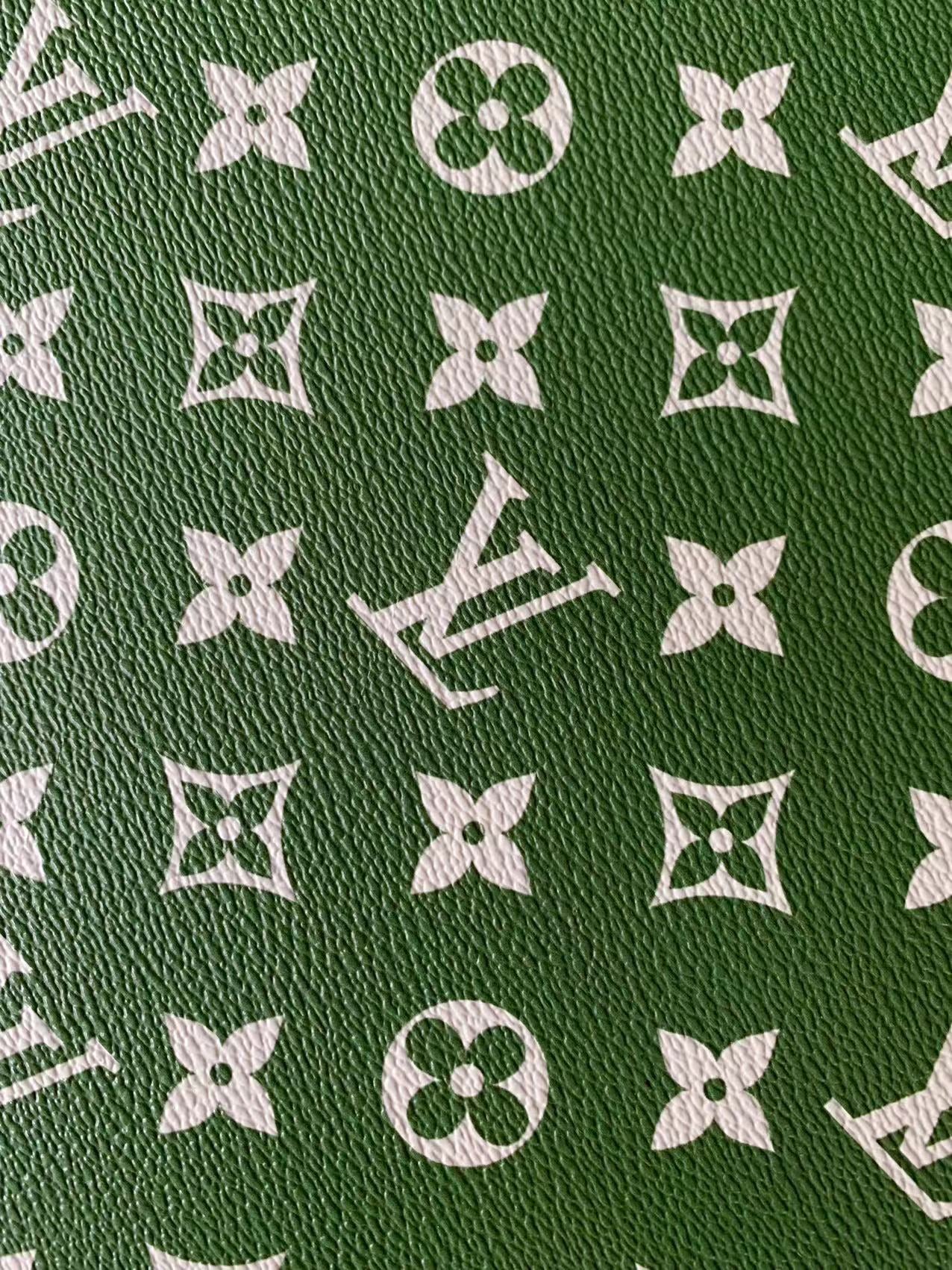 Fashion LV vinyl crafting leather fabric For Handmade Shoes,Bags ,Furniture ,Motorcycles ,Handicrafts By Yard (Green)