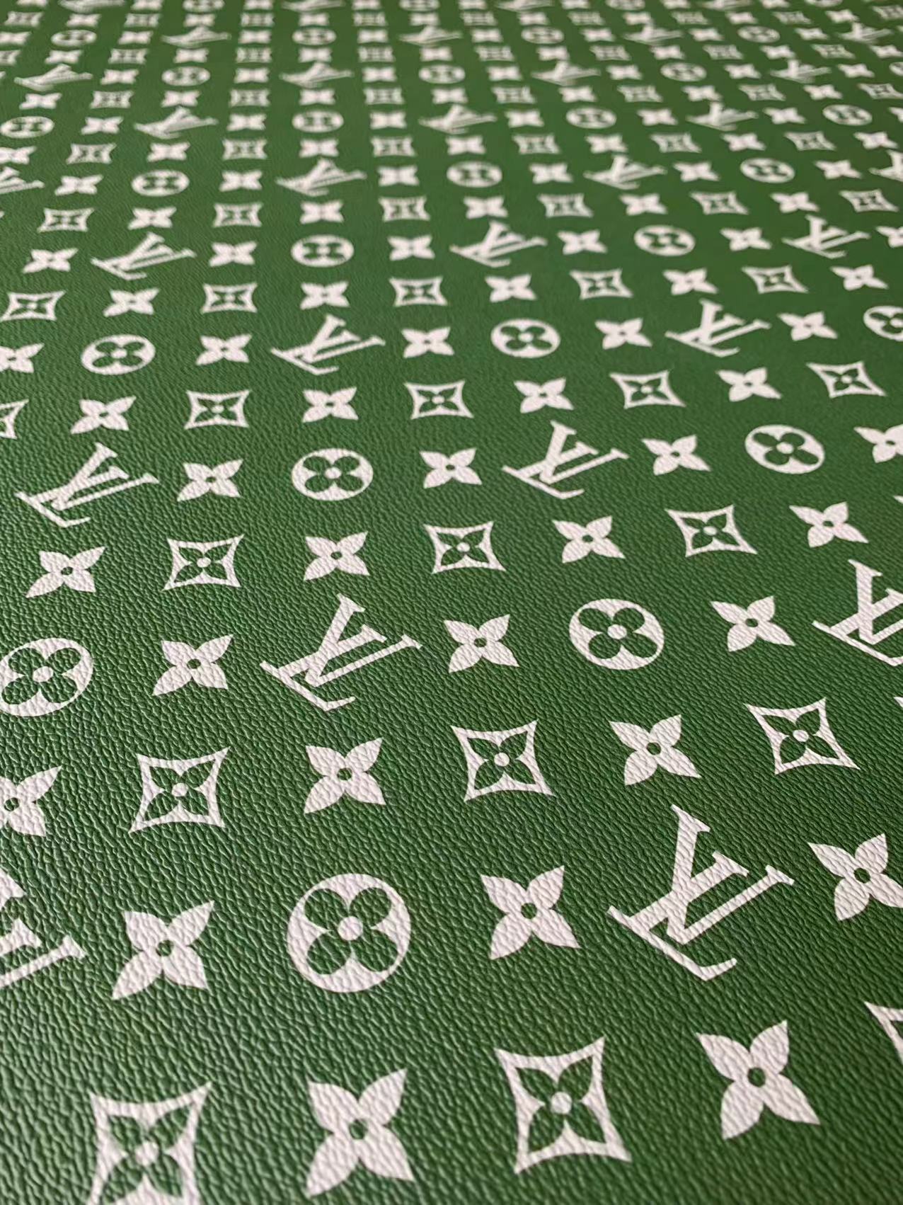 Fashion LV vinyl crafting leather fabric For Handmade Shoes,Bags ,Furniture ,Motorcycles ,Handicrafts By Yard (Green)