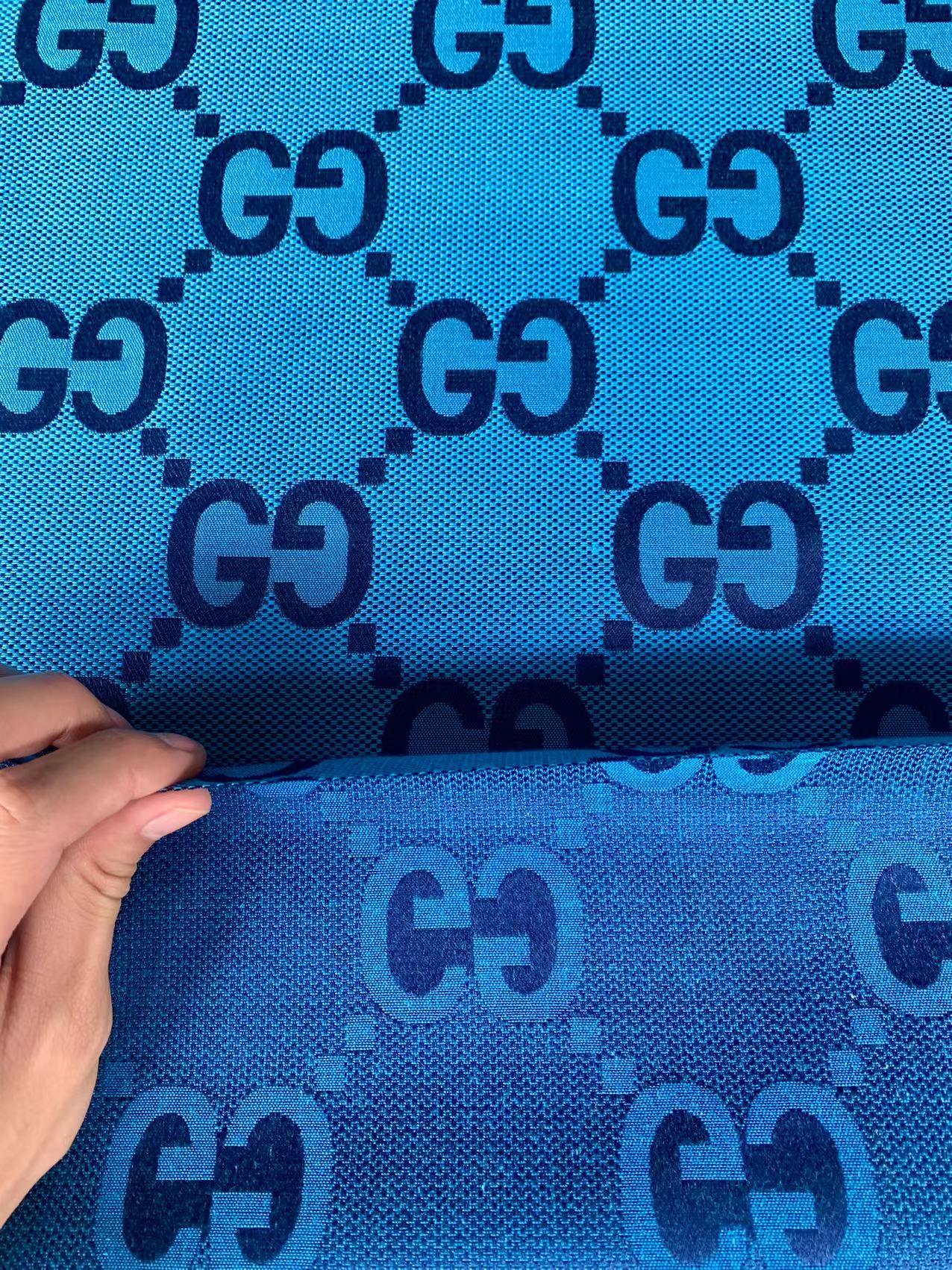 Classic Gucci 2.3 Inch Canvas Jacquard Cloth Fabric, GG Fabric,Handmade Clothing ,Fashion Sewing DIY Bags Fabric  Shoes Fabric Hat Fabric Gucci Design By Yards (Sky Blue)