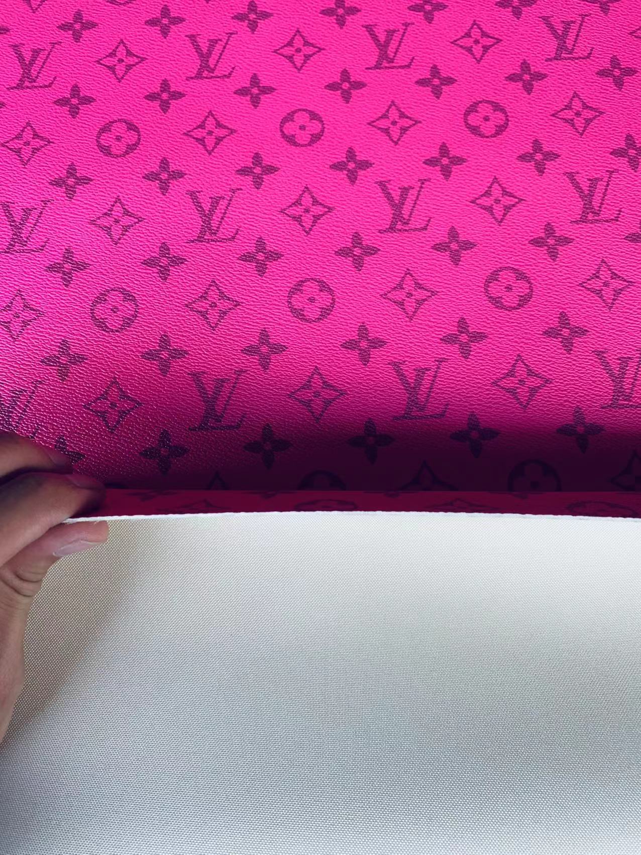 Classic LV Dark Pink crafting leather fabric For Handmade Bag ,DIY shoes ,Handmade Car leather ,Fashion Furniture LV Vinyl Leather By Yards