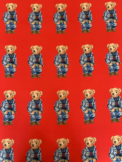 Fashion POLO  Denim Bear Design Cloth Fabric For Handmade Goods By Yards(Red)