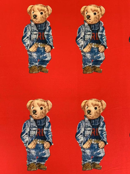 Fashion POLO  Denim Bear Design Cloth Fabric For Handmade Goods By Yards(Red)