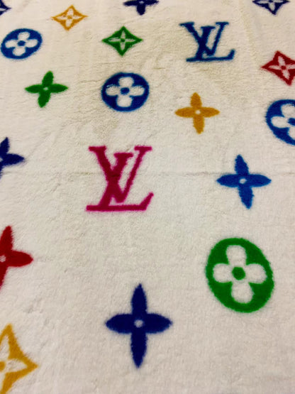 Fashion Colorful LV Design Flannel Knitted Jacquard Plush Fabric For Handicrafts By Yards