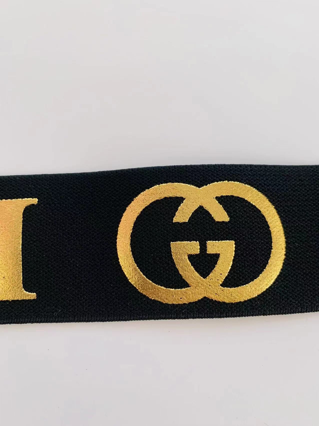 Fashion Gucci Gilding Technology 1.5 inch Strap ,Elastic Ribbon Trim Embroidered For Handicrafts By Yard