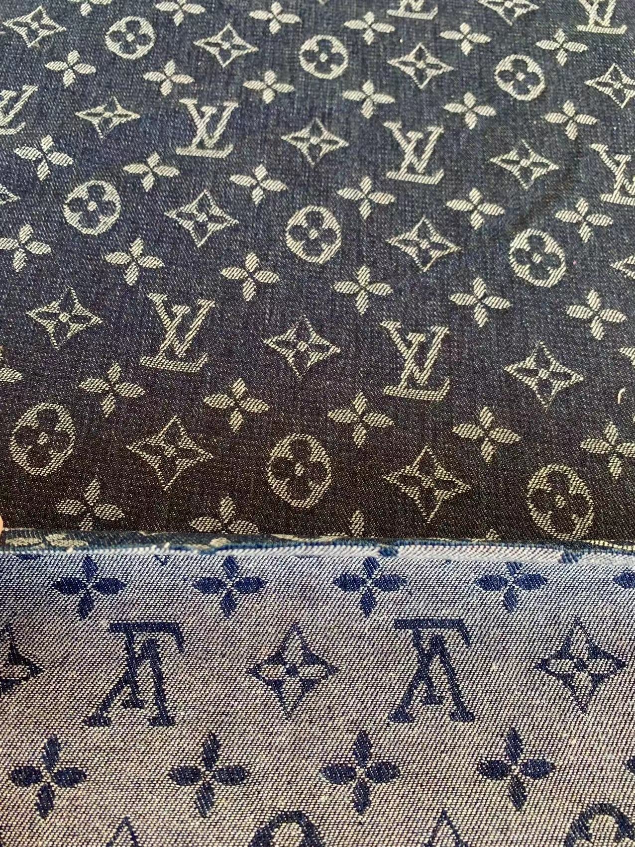 Fashion Dark Blue LV Denim Woven Jacquard fabric ,Jean Fabric For Handmade Goods By Yard