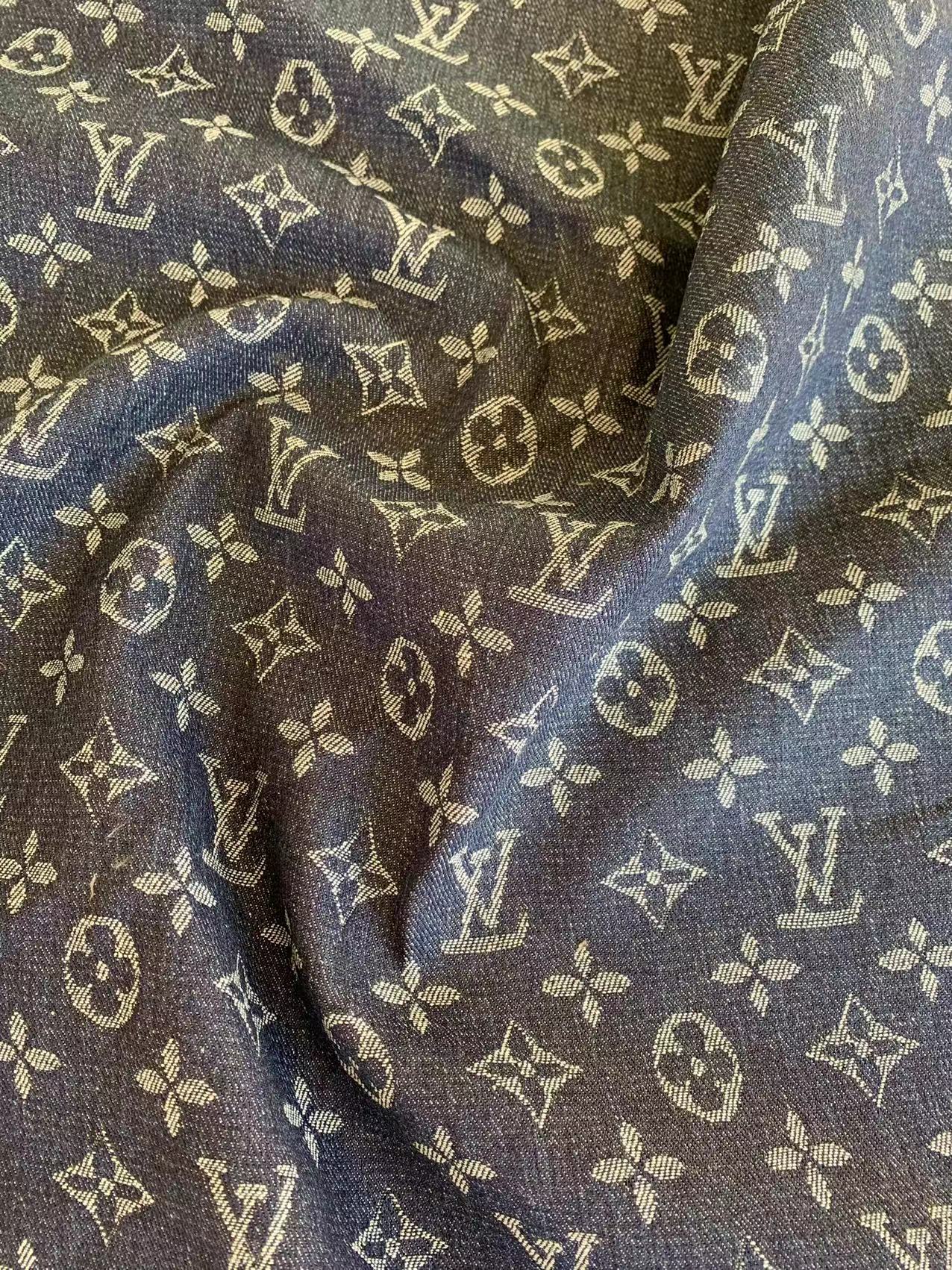 Fashion Dark Blue LV Denim Woven Jacquard fabric ,Jean Fabric For Handmade Goods By Yard