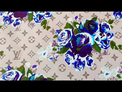 Fashion LV With Blue Rose Design Leather Fabric For Handmade Bags , Handmade Shoes By Yards